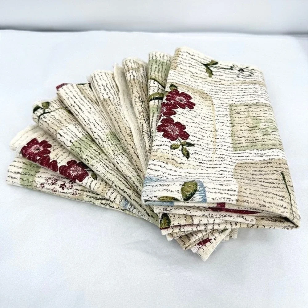 Cloth Napkins Set of 8 Floral Leaf Tapestry Cottagecore Shabby Chic Table Linens